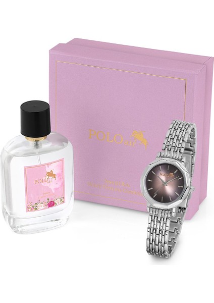 Kadın Kol Saati ve Parfüm Hediyelik Kombin Gümüş-Kahverengi ST-2109S3