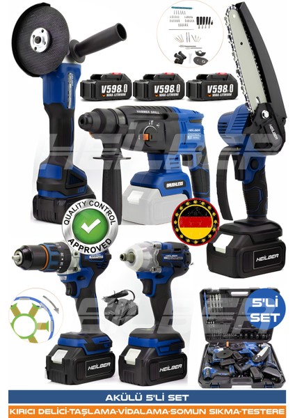 Alman Blue 5524B Kombo 5'li Kömürsüz Profesyonel Set 2 Batarya 1 Şarz Cihazı