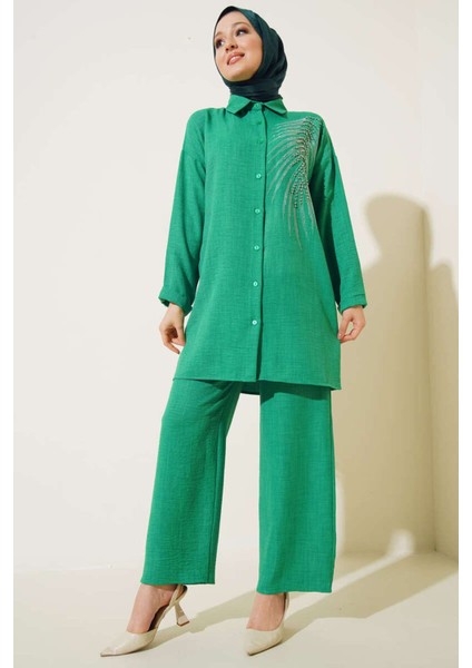 Önü Taşlı Keten Takım