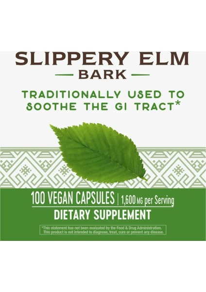 Nature's Way, Slippery Elm Bark, 1,600 Mg, 100 Vegan Capsules.made In Usa modelleri