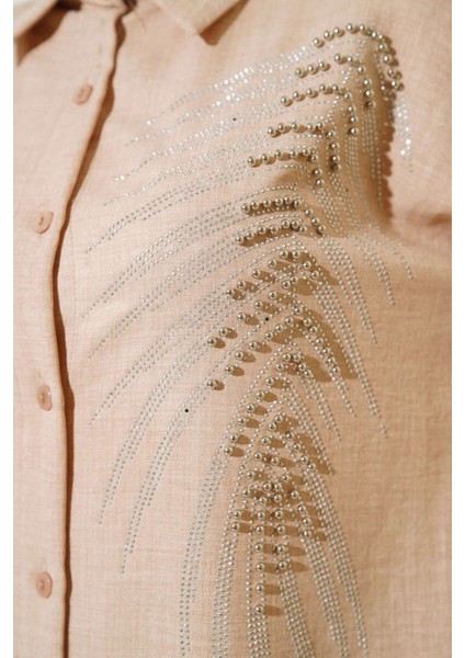 Önü Taşlı Keten Takım modelleri