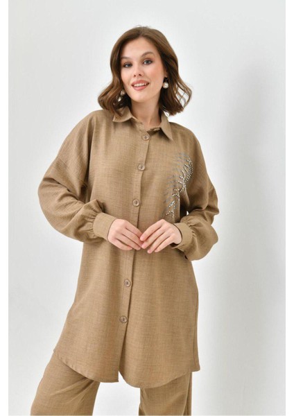 Önü Taşlı Keten Takım fiyatları