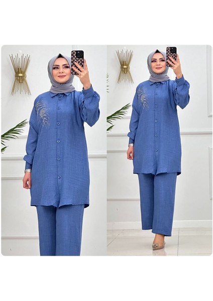 Önü Taşlı Keten Takım