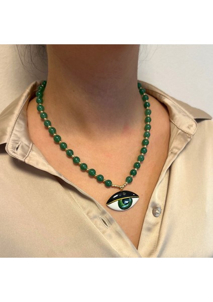 El Yapımı Yeşim Doğal Taş El Işi Seramik Evil Eye Göz Nazar Uçlu Özel Tasarım Kadın Kolye fiyatları