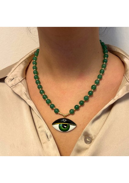 El Yapımı Yeşim Doğal Taş El Işi Seramik Evil Eye Göz Nazar Uçlu Özel Tasarım Kadın Kolye modelleri