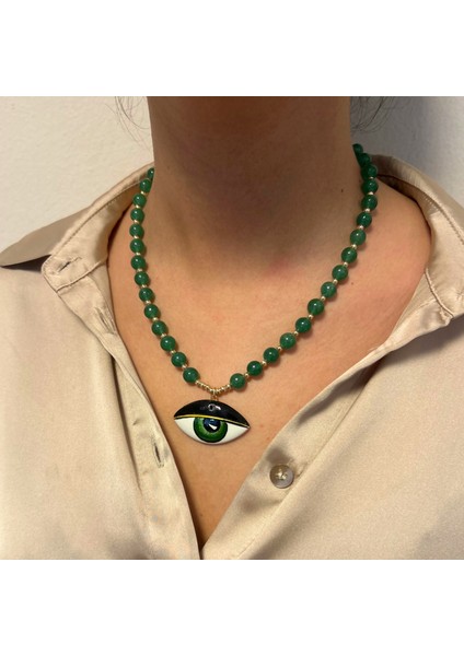 El Yapımı Yeşim Doğal Taş El Işi Seramik Evil Eye Göz Nazar Uçlu Özel Tasarım Kadın Kolye indirimleri
