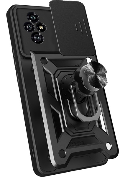 Honor 200 Uyumlu Kılıf Magnetik Standlı Kamera Korumalı Zore Sürgülü Vega Kapak-Siyah