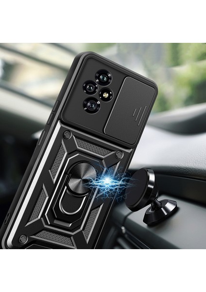 Honor 200 Uyumlu Kılıf Magnetik Standlı Kamera Korumalı Zore Sürgülü Vega Kapak-Siyah
