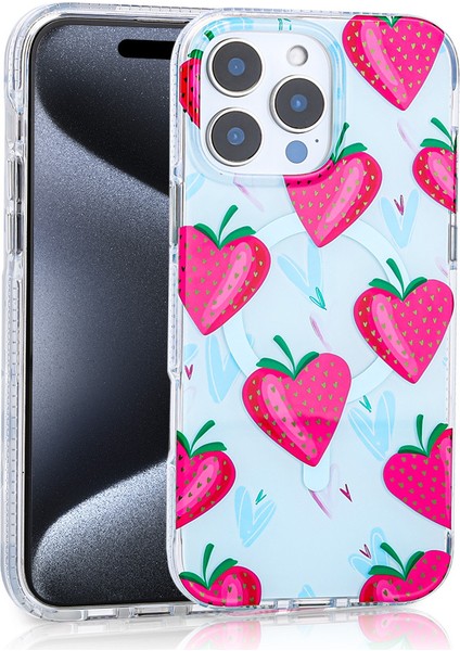 Apple iPhone 16 Pro Max Uyumlu Kılıf Magsafe Şarj Özellikli Stilo Kapak-Pembe-Mavi