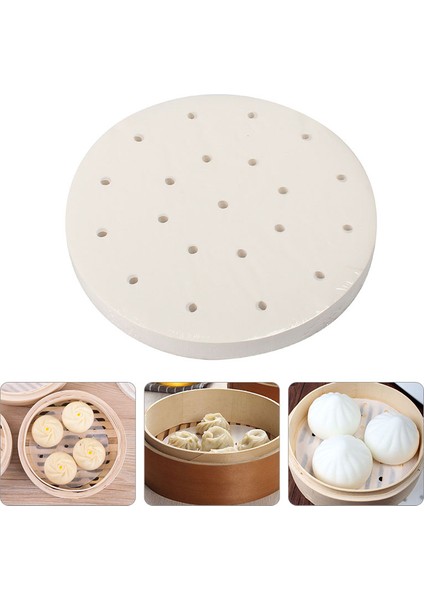 20CM Tarzı Yuvarlak Bambu Buharlı Kağıt Hava Fritözü Buharlı Tabaklar Delikli Ahşap Hamuru Kağıtları Yapışmaz Buharlı Mat Mantı Pişirme Matı (Yurt Dışından)