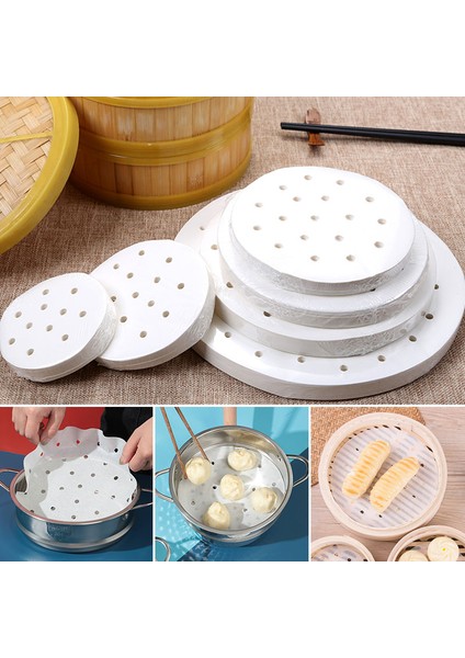 20CM Tarzı Yuvarlak Bambu Buharlı Kağıt Hava Fritözü Buharlı Tabaklar Delikli Ahşap Hamuru Kağıtları Yapışmaz Buharlı Mat Mantı Pişirme Matı (Yurt Dışından)
