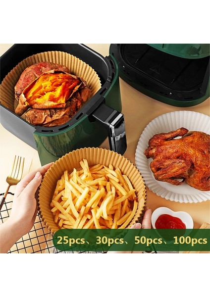 50 Adet Kahverengi 20X4.5CM Tarzı Hava Fritözü Tek Kullanımlık Kağıt Liner Yapışmaz Mat Buharlı Yuvarlak Fırın Kağıt Fırın Matları Mutfak Havafritözü Fırın Aksesuarları (Yurt Dışından)
