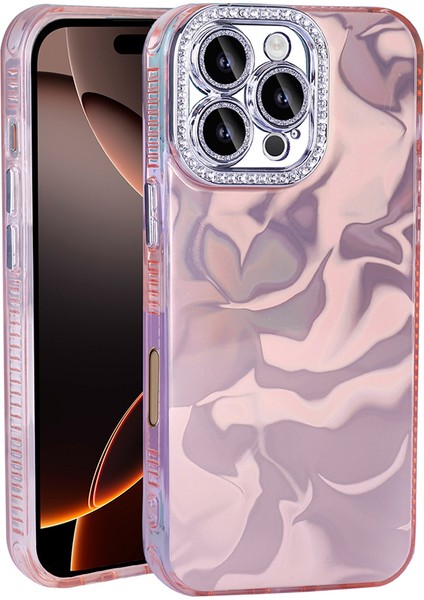 iPhone 16 Pro Max Uyumlu Kılıf Airbagli Parlak Taş Detay Tasarımlı Zore Esila Kapak-Pembe