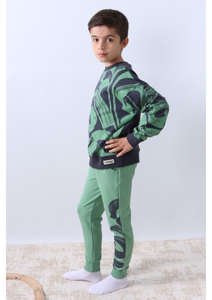 Erkek Çocuk Eşofman Takımı Baskılı Ribanalı Bisiklet Yaka F9