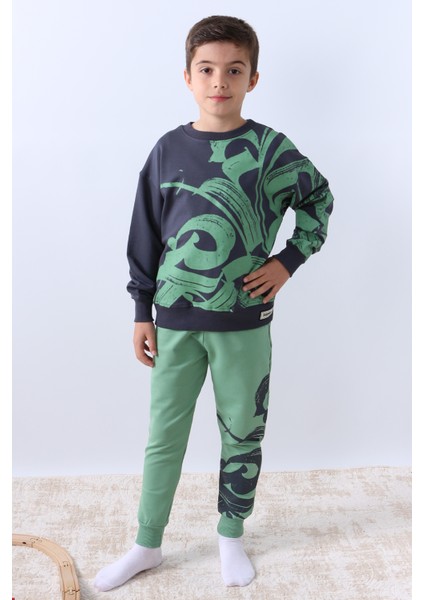 Erkek Çocuk Eşofman Takımı Baskılı Ribanalı Bisiklet Yaka F9 fiyatları