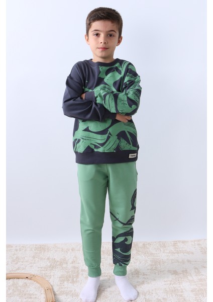 Erkek Çocuk Eşofman Takımı Baskılı Ribanalı Bisiklet Yaka F9 modelleri