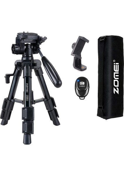 Zomei Q100 Tam Profesyonel Tripod Kaliteli Alüminyum Taşınabilir Tripod Masaüstü Telefon/tablet Projeksiyon Tripodu Telefon Tutucu ve Bluetooth Kumanda ile Birlikte