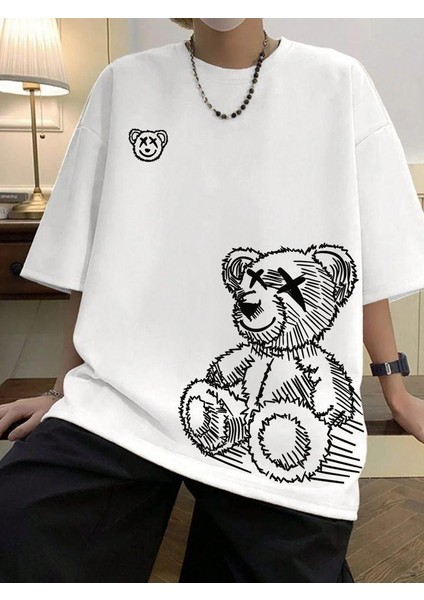 Büyük Beden Özel Tasarım Ayıcık Baskı Ter Tutmaz Battal Yazlık Erkek T-Shirt