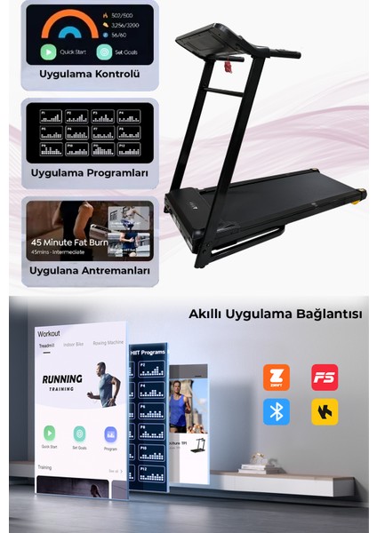 14 Km Hız Bluetoothlu Uygulama Bağlantılı Hidrolik Katlanabilir Yürüme ve Koşu Bandı