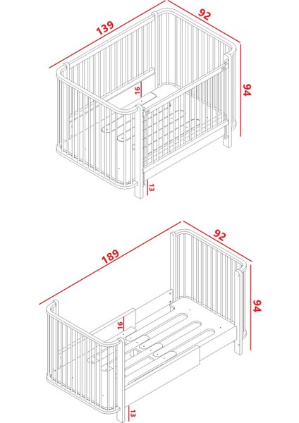 Meltem Smart Bambino Büyüyen Beşik 80X130 cm Karyola 80X180 cm (Gri-Pembe)