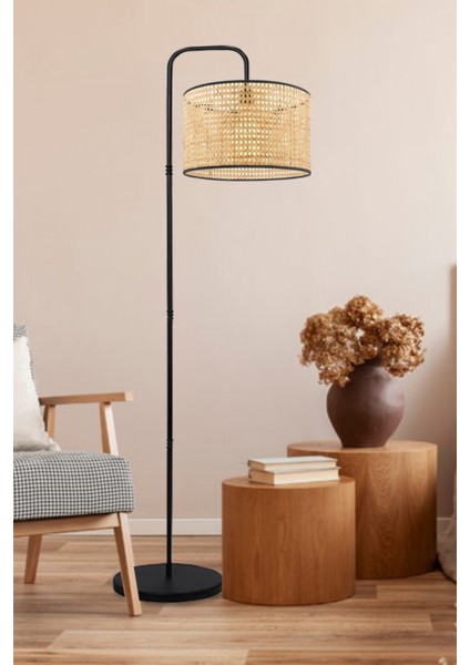 Suitable Metal Gövdeli Rattan Hasır Başlık Çok Amaçlı Lambader Salon Köşe Lambası
