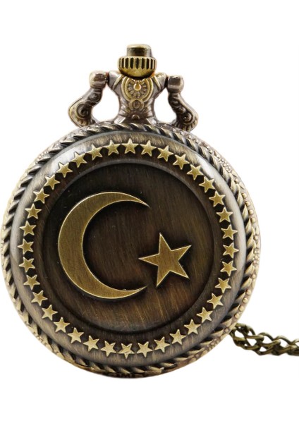 Keyfim Shop Retro Tasarımlı Quartz Tren Kabartmalı Zincirli Köstekli Cep Saati