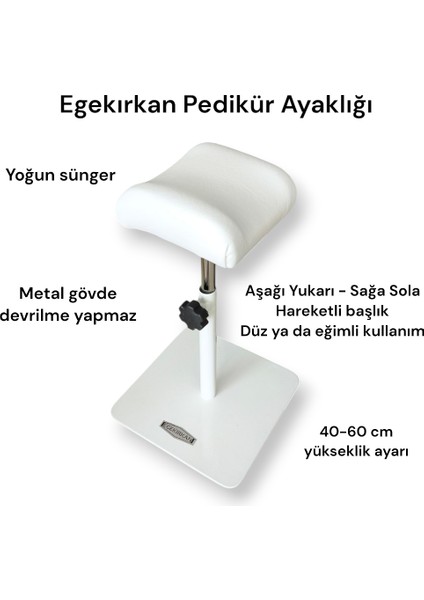 Kuaför Pedikür Ayaklığı Hareketli Başlıklı Pedikür Standı Ayağı Beyaz