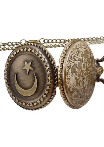 Keyfim Shop Retro Tasarımlı Quartz Tren Kabartmalı Zincirli Köstekli Cep Saati