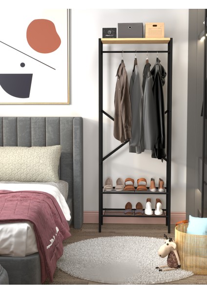 Ludlow 3 Raflı Metal Elbise Askılığı Ayakkabılık Portmanto LU15-SM
