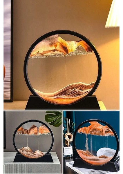 7' Inç Turuncu Renk Dekoratif Yuvarlak Kum Saati Çöl Temalı Şık Kum Saati 18 x 17 cm