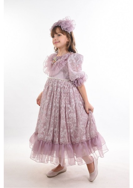 Özel Tasarım Kız Çocuk Abiye Elbise ,taç Aksesuarlı, Yaka Detaylı Uzun Kız Çocuk Elbisesi. fırsatları