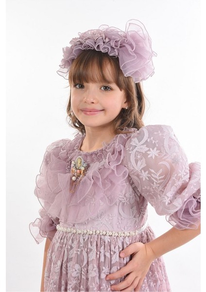 Özel Tasarım Kız Çocuk Abiye Elbise ,taç Aksesuarlı, Yaka Detaylı Uzun Kız Çocuk Elbisesi. indirimleri