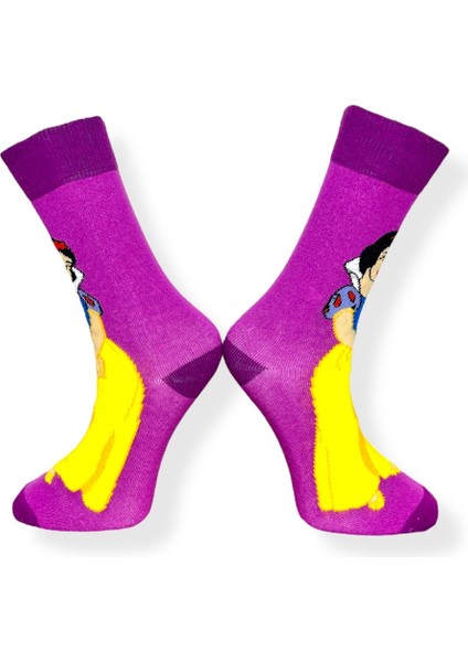Tekli Anime Desenli Lila Renkli Esnek Nem Alabilen Pamuklu Çorap modelleri