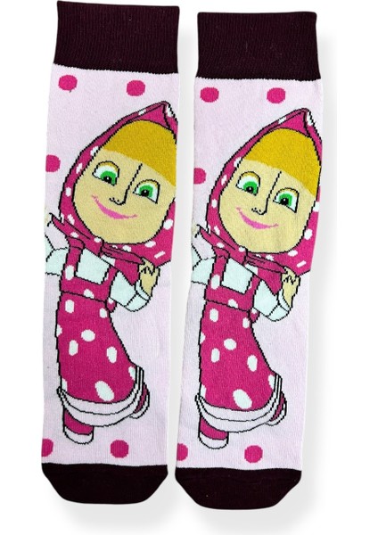 Tekli Anime Desenli Pudra Renkli Esnek Nem Alabilen Pamuklu Çorap
