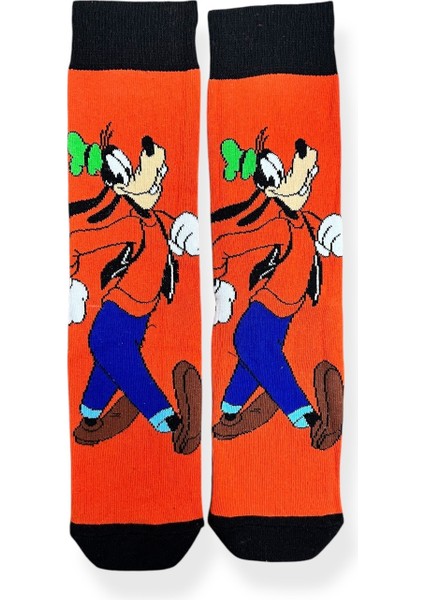 Tekli Anime Desenli Turuncu Renkli Esnek Nem Alabilen Pamuklu Çorap