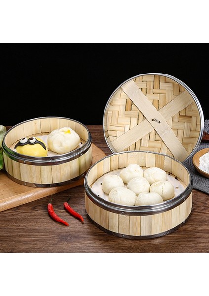3.5 Kapak Stili 1 Adet Bambu Yemek Buharı ile Paslanmaz Çelik Bantlama Kapaklı Buhar Sepeti Buharlı Börek Tatlı Dim Sum Kafesi Tencere Mutfak (Yurt Dışından)