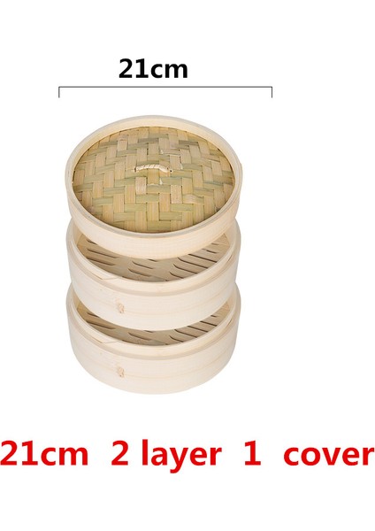 21CM 2 Katlı 1 Kapak Stili Bambu Buharlı Balık Pilav Sebze Atıştırma Sepeti Seti Mutfak Pişirme Araçları Kafes Veya Kafes Kapağı Pişirme Tenceresi Pişirme (Yurt Dışından)
