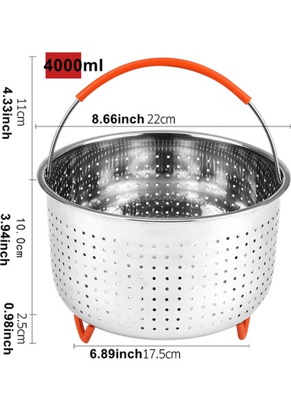 4000ML Stili Paslanmaz Çelik Buhar Tenceresi Aksesuarları ile Silikonlu Sebze Sepeti - Instant Pot Mutfak Süzgeci (Yurt Dışından)