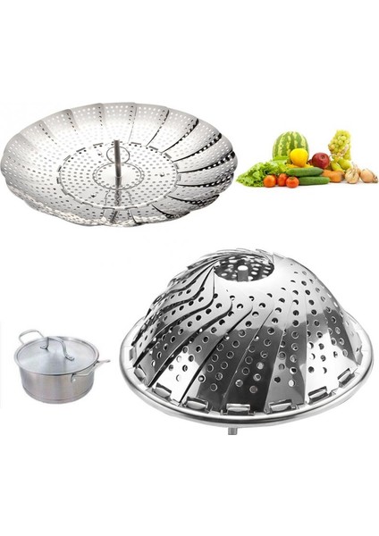 23 cm Stilini Genişlet Katlanabilir Tabak Buhar Paslanmaz Çelik Gıda Buharlı Sebze Pişirici Buhar Sepeti Ağ Yemek Pişirici Steamer Genişletilebilir Pannen Mutfak Aracı (Yurt Dışından) fiyatları