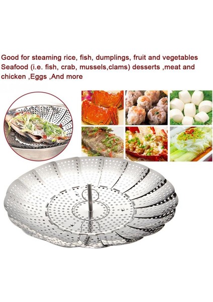 23 cm Stilini Genişlet Katlanabilir Tabak Buhar Paslanmaz Çelik Gıda Buharlı Sebze Pişirici Buhar Sepeti Ağ Yemek Pişirici Steamer Genişletilebilir Pannen Mutfak Aracı (Yurt Dışından) modelleri