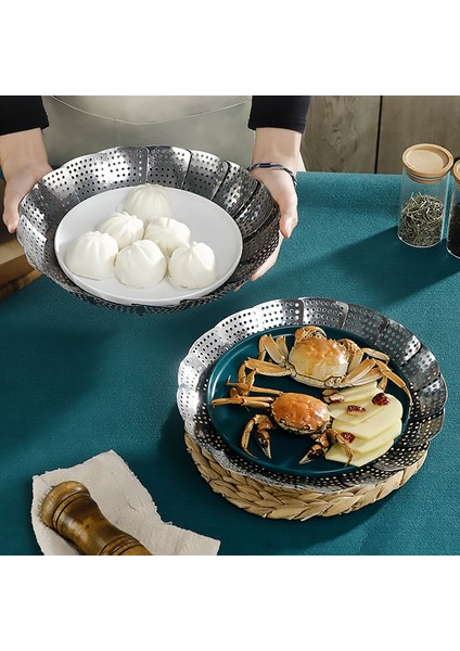 23 cm Stilini Genişlet Katlanabilir Tabak Buhar Paslanmaz Çelik Gıda Buharlı Sebze Pişirici Buhar Sepeti Ağ Yemek Pişirici Steamer Genişletilebilir Pannen Mutfak Aracı (Yurt Dışından) fırsatları