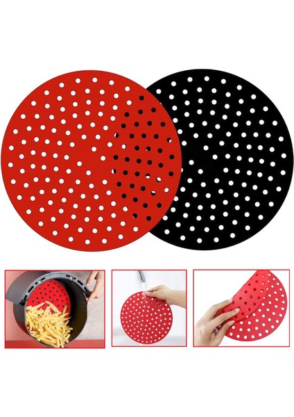 Kare 8.5 Inç Kırmızı Stil Yeniden Kullanılabilir Silikon Hava Fritöz Lider Fritöz Matı Anti-Yapışkan Pişirme Matı Mutfak Aracı Pastane Fırın Matı Kek Izgara Tabak (Yurt Dışından)