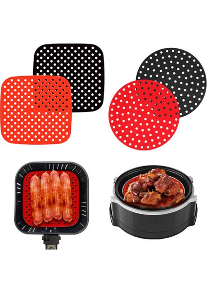Kare 8.5 Inç Kırmızı Stil Yeniden Kullanılabilir Silikon Hava Fritöz Lider Fritöz Matı Anti-Yapışkan Pişirme Matı Mutfak Aracı Pastane Fırın Matı Kek Izgara Tabak (Yurt Dışından)
