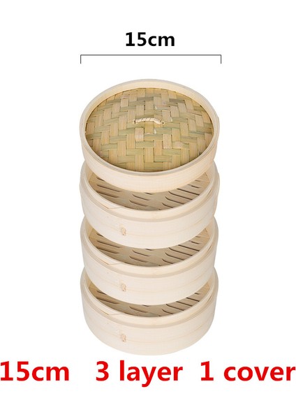 15CM 3 Katlı 1 Kapak Stili Bambu Buharlı Balık Pilav Sebze Atıştırma Sepeti Seti Mutfak Pişirme Araçları Kafes Veya Kafes Kapağı Pişirme Tenceresi Pişirme (Yurt Dışından)