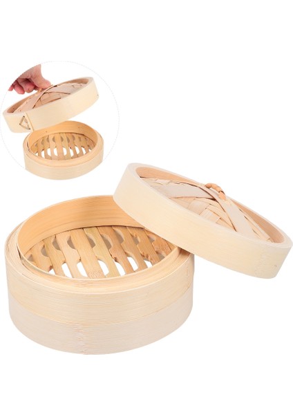18CM Tarzı Yemek Buharlığı Çok Fonksiyonlu Bambu Buhar Sepeti Dim Sum Mantı Yemek Buhar Makinesi ile Kapak Restoran Ev Için (Yurt Dışından)