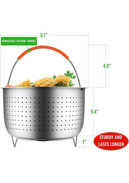 8qt Stili 304 Paslanmaz Çelik Pilav Pişirme Buhar Sepeti Kuart Basınçlı Tencere Anti-Yakıcı Buharlı Multipurpose Meyve Temiz Sepeti (Yurt Dışından)