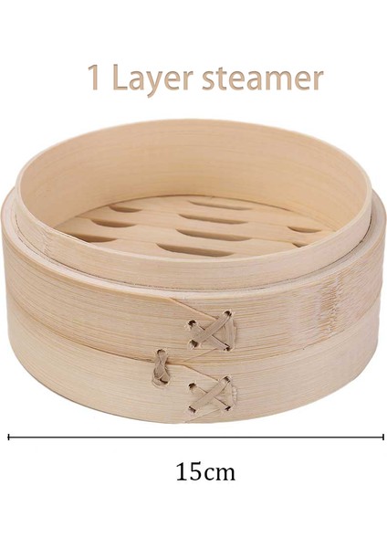 15CM 1 Steamer Stili Buhar Tavası Kapaklı Bambu Buhar Sepeti Seti Pişirme Mutfak Araçları Atıştırmalık Dim Sum Buharlı Balık Pirinç Sebze Yumurta (Yurt Dışından)