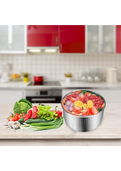 23.3cm 8l Stili 304 Paslanmaz Çelik Pilav Makinesi Buhar Sepeti Basınçlı Tencere Anti-Yakma Buharlı Pişirici Çok Fonksiyonlu Meyve Temiz Sepeti Mutfak Aracı (Yurt Dışından)
