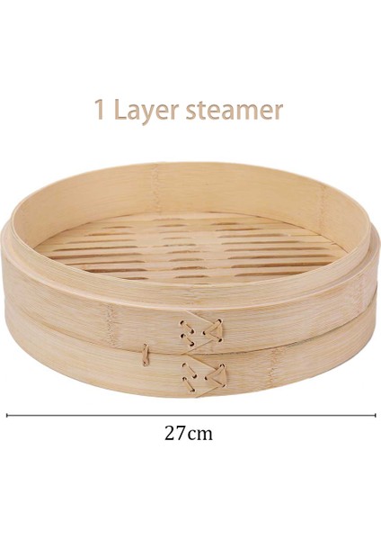 27CM 1 Steamer Stili Buhar Tavası Kapaklı Bambu Buhar Sepeti Seti Pişirme Mutfak Araçları Atıştırmalık Dim Sum Buharlı Balık Pirinç Sebze Yumurta (Yurt Dışından)