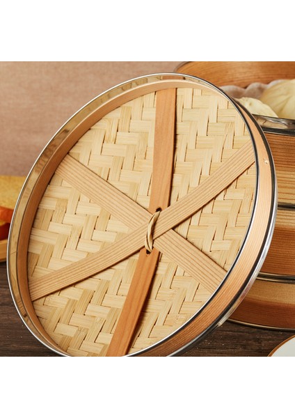 22CM 1 Adet Vapur Stili Bir Iki Üç Kafesli Kapaklı Bambu Buharlı Balık Pirinç Atıştırmalık Sepeti Seti Mutfak Pişirme Araçları Mantı Buharlı Pot (Yurt Dışından)